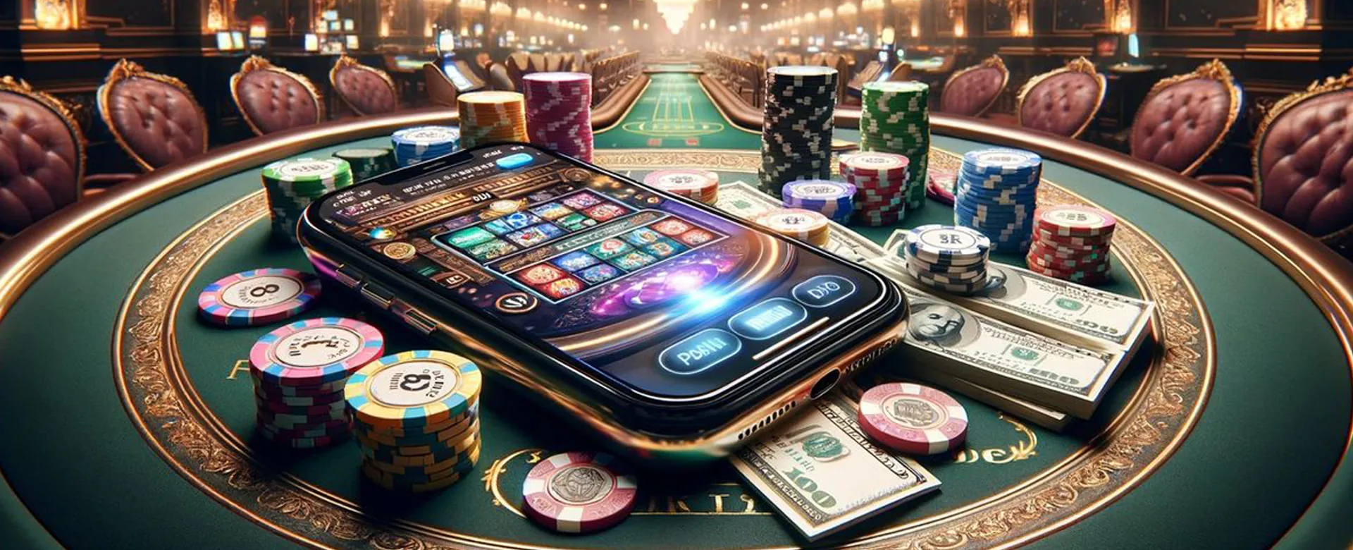 ph111 Poker tables with cards and chips